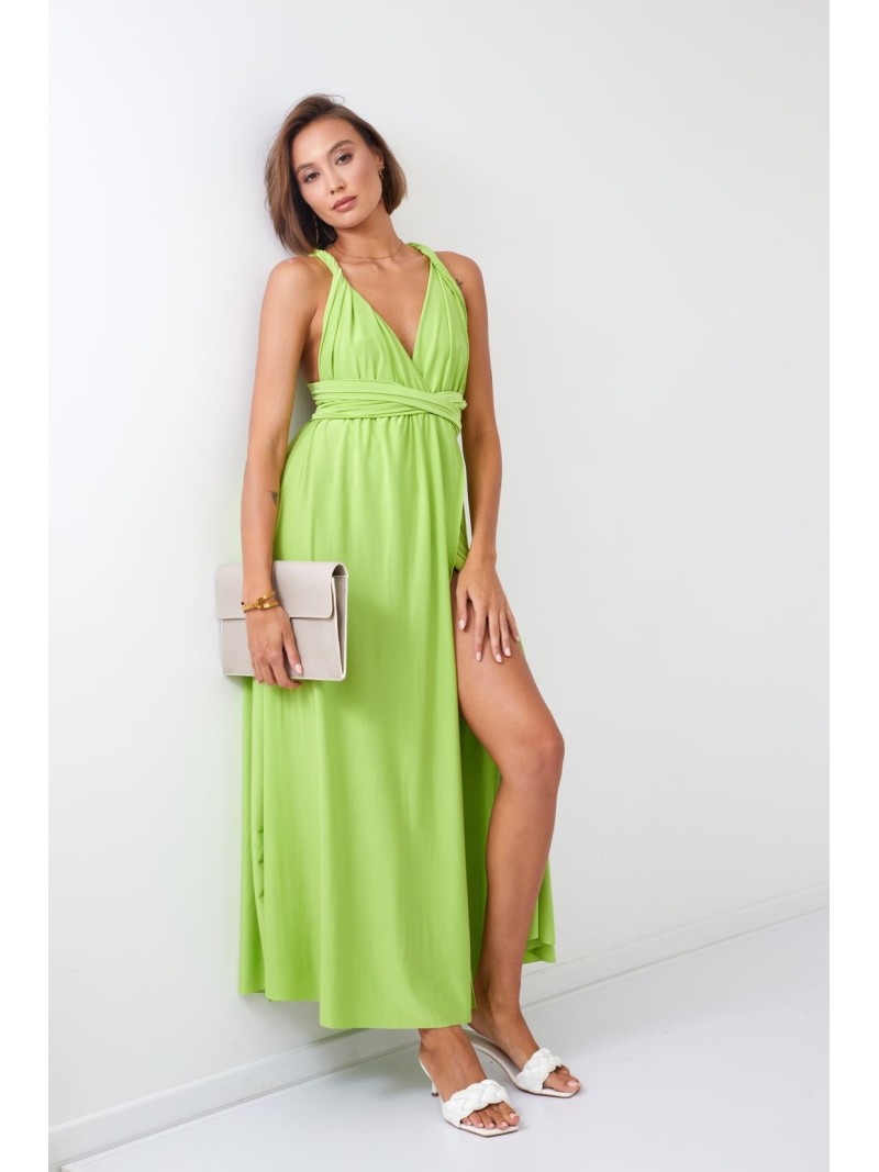 Maxi dress with a tie around the neck, lime green 30000 - Online store - Boutique